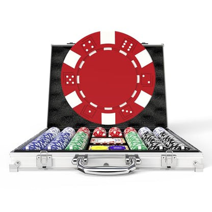 HEITOK Poker Chips, 500PCS Poker Chip Set with Aluminum Travel Case, Waterproof of 11.5 g Poker Set for Texas Holdem Blackjack Gambling | 500 blank 11.5g iron-core poker chips with aluminum case, cards, dice and buttons for 2-10 player game nights - size: