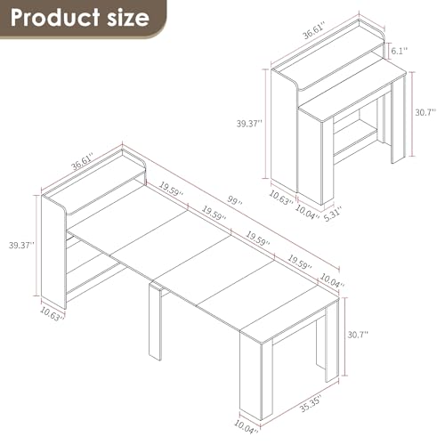 20"-99" Extendable Dining Table with Storage for 2-10 People, Modern Modular Extension Table, Space-Saving Extra Long Multifunctional Folding Dining Table, Oak - color: Oak, style: 20" - 99" (2-10 People)