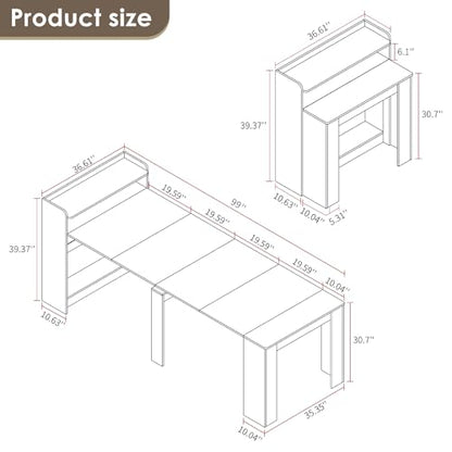 20"-99" Extendable Dining Table with Storage for 2-10 People, Modern Modular Extension Table, Space-Saving Extra Long Folding Dining Table, Multifunctional Conference Meeting Table, Walnut - color: Walnut, style: 20" - 99" (2-10 People)