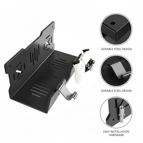 Wall-Mounted Steel Shelf for Gaming Accessories & Controllers, Space-Saving Black Metal Bracket for Living Room or Home Office Organizer