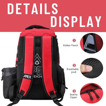 Disc Golf Bag, Large Disc Golf Backpack Holds Over 21 Discs, Durable & Lightweight with Multiple Storage Pockets - color: Red