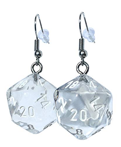 d20 / d10 Polyhedral Dice Earrings - Translucent Colors - color: Clear/Colorless
