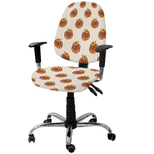 Savannan Office Chair Cover, Pastoral Fall Pumpkin Sunflower Protective Stretch Elastic Universal Cover for Desk Task Chair,Computer Rotating Chair 1 Pcs Orange and Retro Beige Linen