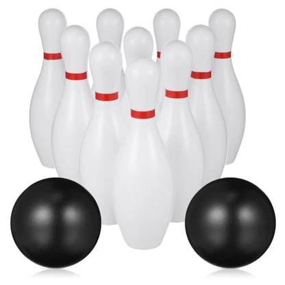 Toddmomy Kids Bowling Balls Toy Small Plastic Bowling Set Includes 10 Classical White Pins and 2 Black Balls Toddler Sport Toy for Indoor Outdoor Activities Party Family Games,16cm