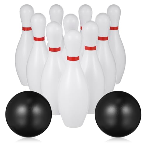 Toddmomy Kids Bowling Balls Toy Small Plastic Bowling Set Includes 10 Classical White Pins and 2 Black Balls Toddler Sport Toy for Indoor Outdoor Activities Party Family Games,16cm