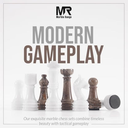 Marble Chess Set 15" Inches White and Oceanic with Storage Box and 2 Extra Queen Handmade Classic Board Games for Adults, Luxury Marble Chess Board & Chess Pieces for Gifts - color: White & Oceanic