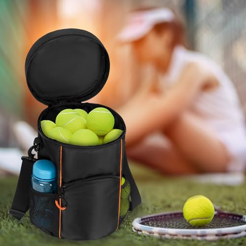 DSLEAF Tennis Ball Bag with Sturdy Bottom, Baseball & Lacrosse Ball Bag with Multiple Pockets and Portable Shoulder Strap for Tennis, Baseball, Lacrosse,Pickle Ball and Table Tennis Training