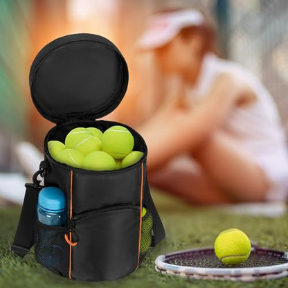 DSLEAF Tennis Ball Bag with Sturdy Bottom, Baseball & Lacrosse Ball Bag with Multiple Pockets and Portable Shoulder Strap for Tennis, Baseball, Lacrosse,Pickle Ball and Table Tennis Training