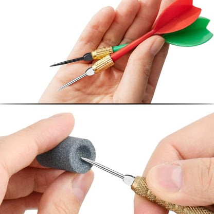 Cosmos 12 Pcs Steel Dart Tips with 2 Dart Sharpener, Dart Metal Tip Converter Points 2BA Thread Dart Replacement Tips Dart Sharpening Sand Stones Darts Needle Accessories - color: Black/Silver