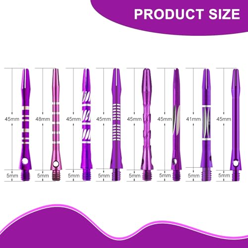 24/18Pcs Dart Flights and Stems Sets Durable Metal Stems, Colourful Dart Flights and Stems Combination, Aluminium 2BA Threaded Dart Fittings (Multi-Size Set) - color: purple