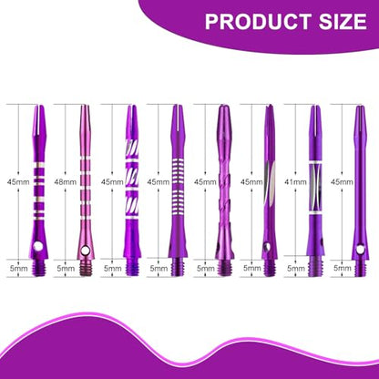24/18Pcs Dart Flights and Stems Sets Durable Metal Stems, Colourful Dart Flights and Stems Combination, Aluminium 2BA Threaded Dart Fittings (Multi-Size Set) - color: purple