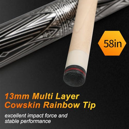 Pool Cues Stick,3 in 1 Adjustable Maple Pool Cue Stick Sets Cue Sticks 58 inch Pool Cues Adult Canadian Maple Wood Billiard Stick with Carry Case Joint Protective Cover - color: 3 In 1 + Extension Rod