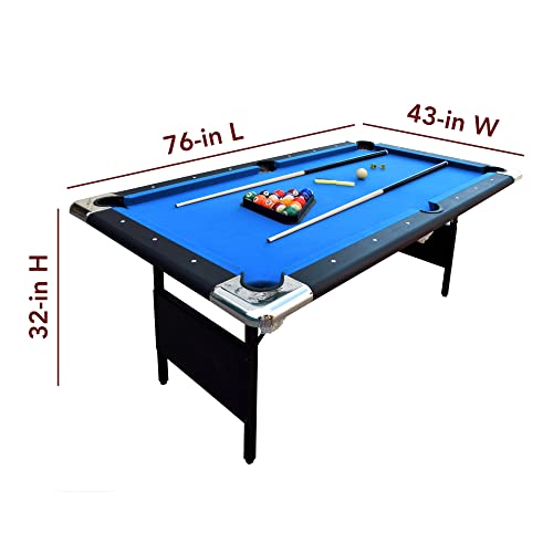 Hathaway Fairmont 6 Ft Portable Pool Table, Adults Folding Billiards Tables for Game Room with Easy Foldable Storage, Includes Full Set of Billiard Balls, Cues, Chalk & Brush