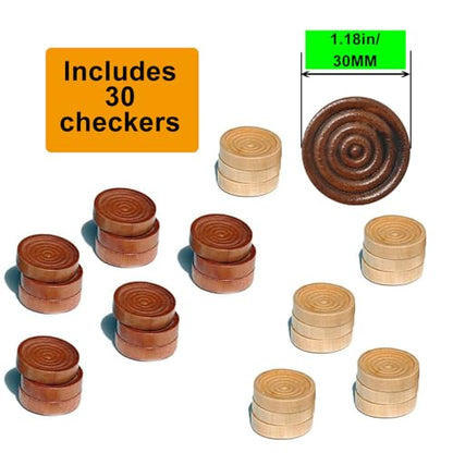 30 Pieces of Checkers just one Game- Wooden Chess Pieces only-Checkers Pieces (30MM) - color: Brown and Off-white, size: 30CM