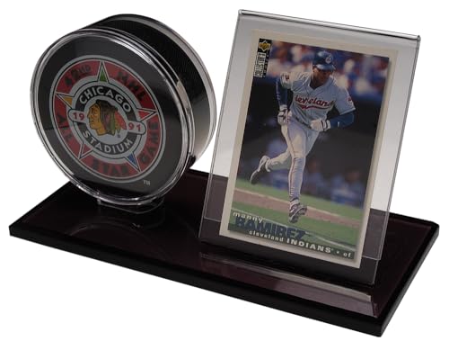 Acrylic Hockey Puck and Card Display Case | Acrylic Holder | Black Base and Clear Viewing Display Case | Protection & Elegant Design