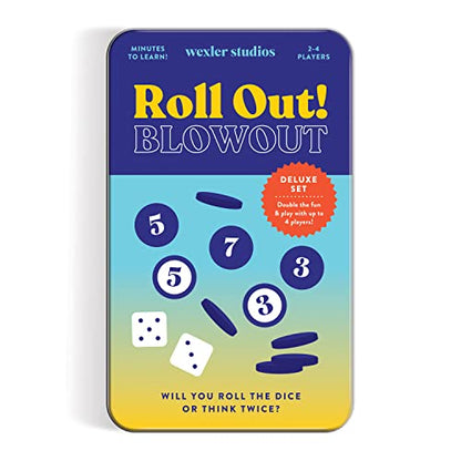 Galison Wexler Studios Roll Out! Blowout – Fun Dice and Checker Game for Adults and Kids Perfect for Travel and Family Game Night, 2-4 Players - style: Roll Out! Blowout