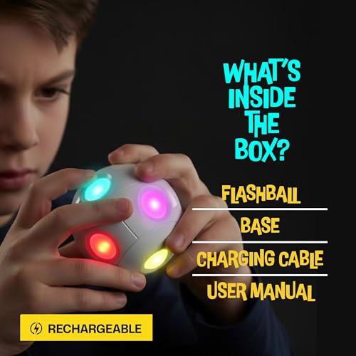 Croove Handheld Light-Up Brain & Memory Action Ball - 6 Fun Fast-Paced Games for Kids - Rechargeable - Gifts for Kids - Boys Toys Age 8-10 - Coolest Electronic Memory Game for Ages 7 8 9 10 11 12 13