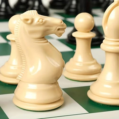 32 Plastic Chess Pieces Set - Black & White Chessmen for 15-20 Inch Boards, Felt Bottom, with Drawstring Storage Bag - Ideal for Beginners & Chess Enthusiasts-No Board Included (3.82inch/9.7cm) - size: 3.82inch/9.7cm