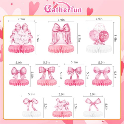 Pink Bow Birthday Decorations Set - Bow Party Decorations with Honeycomb Centerpieces & Table Centerpieces for Splendid Pink Bow Themed Party Supplies - style: pink bow