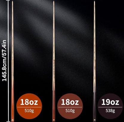 Kmise 57 inch Pool Cue, 19oz Cue Stick with 9.5mm Professional Tip, Handcraft, Made of Chacate Preto Wood, Bar or House Use for Men or Women, Pool Sticks for Adults (3 Sets)