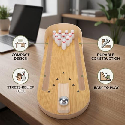 Tabletop Mini Bowling Game Set, Wooden Board Mini Desktop Funny Game Finger Ball Games for MenWomen Kids Teens Boys