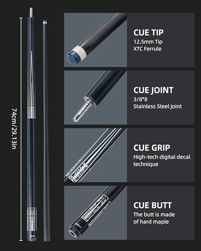 CRICAL Carbon Fiber Pool Cue Stick 58" Billiard Cue Sticks Professional Low Deflection Pool Sticks with 3/8 * 8 Pin Joint and 12.5mm Tip - color: 002-CL02