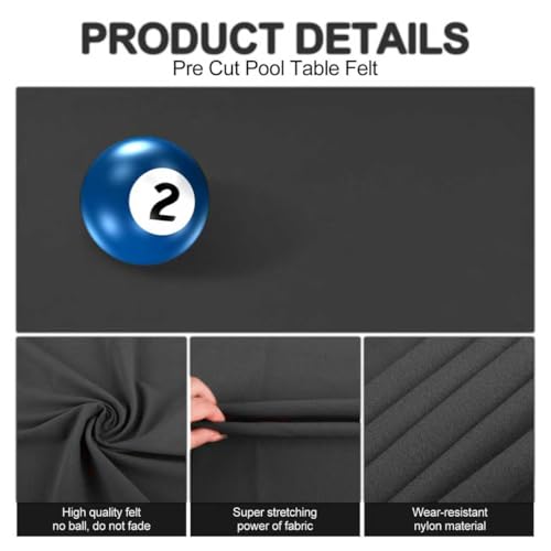 STRONGBERRY Pre-Cut Pool Table Felt Replacement Kit - 8ft Billiard Cloth w/Gloves, Strips & Tools, Felt for Pool Tables - color: BLACK