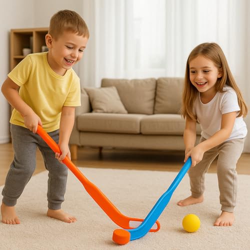 Liberty Imports Kids Floor Hockey Stick Set - 29" Youth Indoor Outdoor Toys Sports Starter Set with Plastic Puck and Ball for Toddlers, Children Ages 3-7 (2 Pack)