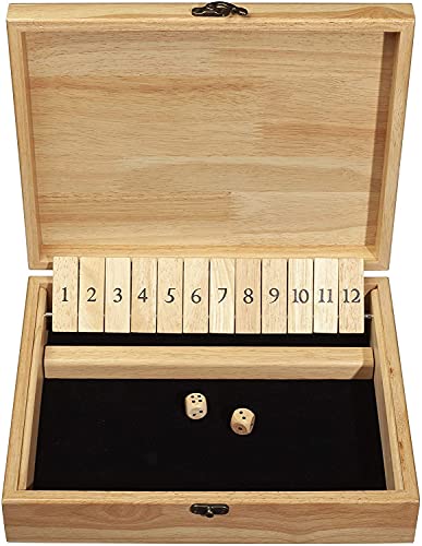 WE Games 12 Number Shut the Box Board Game- Natural Wood Box with Lid - color: Natural Wood