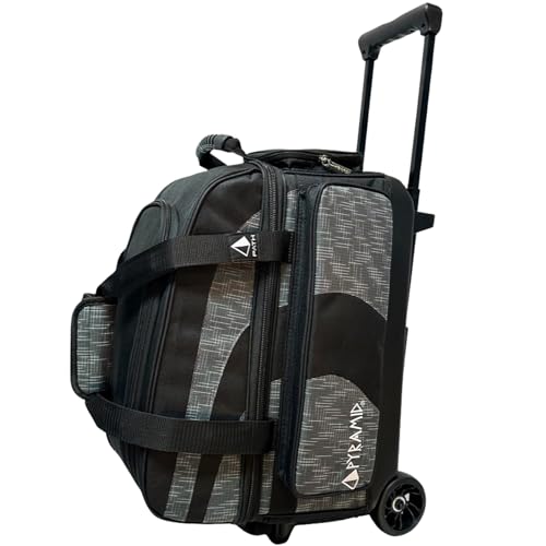 Pyramid Deluxe Double Roller 2 Ball Bowling Bag with Large Separate Shoe Compartment (Up To 2 Pairs Of Shoes) and Accessory Pockets, Sturdy Square Handle - Extends to 40" - Pro Options Available - color: Pro Black/Circuit Grey