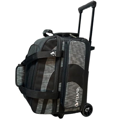 Pyramid Deluxe Double Roller 2 Ball Bowling Bag with Large Separate Shoe Compartment (Up To 2 Pairs Of Shoes) and Accessory Pockets, Sturdy Square Handle - Extends to 40" - Pro Options Available - color: Pro Black/Circuit Grey