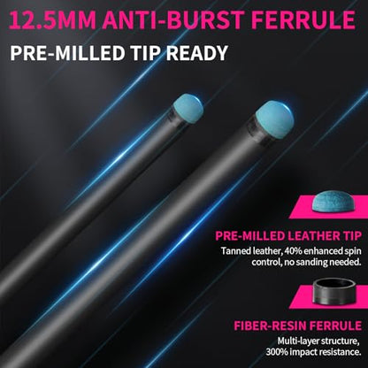 AKLOT Carbon Fiber Pool Cue Stick 58", Billiard Cue Sticks 19-19.5oz, Low Deflection Billiard Stick with 12.5mm Tip, Professional Carbon Fiber Pool Sticks for Adults - color: Rose Phantom