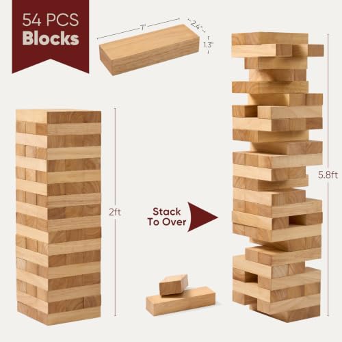 Giant Stacking Tower Game - Stacks Up to 5FT - Premium Wooden Blocks Stacking Tower Game for Family Party, BBQ & Lawn Games - Natural - color: Natural