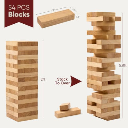 Giant Stacking Tower Game - Stacks Up to 5FT - Premium Wooden Blocks Stacking Tower Game for Family Party, BBQ & Lawn Games - Natural - color: Natural
