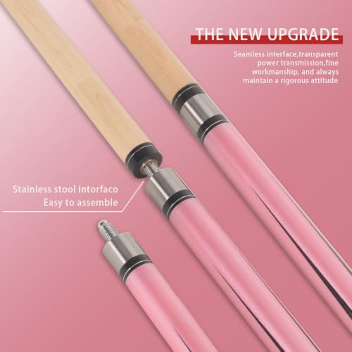 Pool Cue Stick - 58 inch Maple Billiard Pool Stick, 19/20/21 oz 1/2 Maple Pool Cue Stick Kit, 2-Piece Billiard Pool Cue Stick - color: Pink With Case (19 oz/11.5mm)