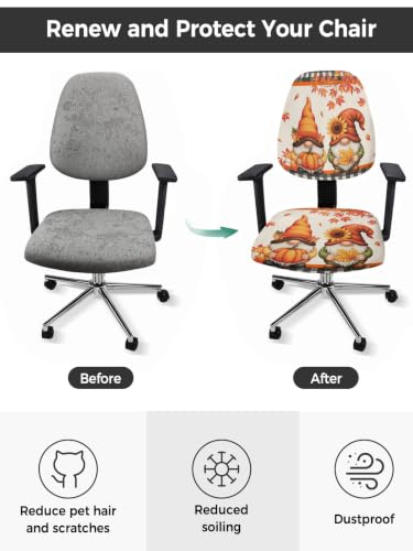 Savannan Office Chair Cover, Gnome Thanksgiving Maple Leaf Protective Stretch Elastic Universal Cover for Desk Task Chair,Computer Rotating Chair 1 Pcs Pastoral Buffalo Check