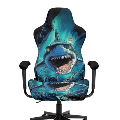 Fierce Shark Universal Gaming Chair Cover with Armrest Covers Cat Proof Stretchable Office Computer Chair Cover Slipcovers Breathable Non Slip Reclining Armchair Slipcover for Gamer Room - color: Fierce Shark