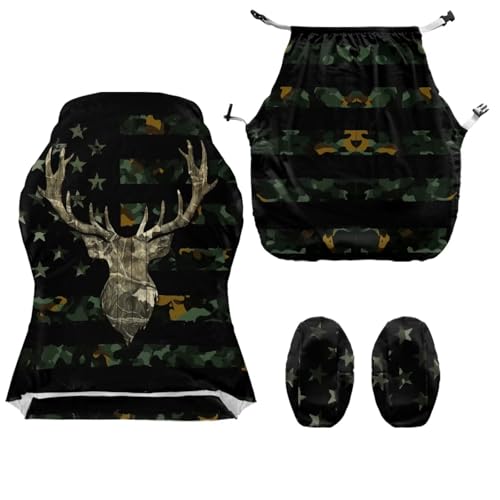 Deer American Flag Camouflage Print Gaming Chair Cover 4 PCS Stretchable Washable Computer Chair Seat Slipcovers Fits Office Chairs Racing Gamer Chair Covers - color: Deer American Flag Camouflage