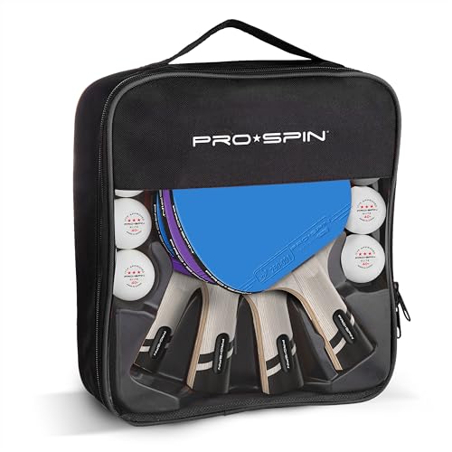 PRO-SPIN Ping Pong Paddles – ITTF Approved Professional Table Tennis Rackets with Carbon Fiber for Superior Control | 7-Ply Blade, Premium Rubber, 2.0mm Sponge - color: 4-Pack | Blue/Violet