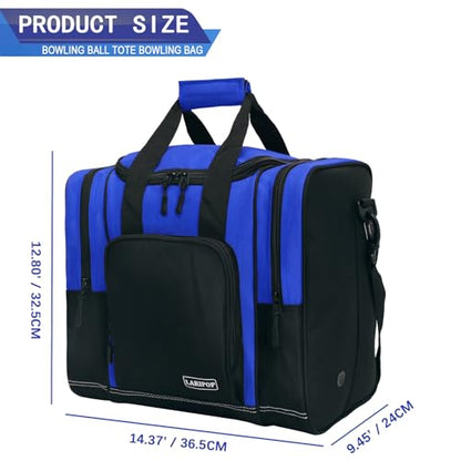 LARIPOP Bowling Ball Bag, Single Bowling Tote with Padded Ball Holder, Ventilated Shoe Pocket & Adjustable Shoulder Strap for Adult Bowlers Men Women - color: Black+Blue
