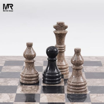 Marble Chess Pieces 3.5 Inch King Handmade Oceanic and Black 32 Chess Figures for Board Games, Suitable for Travel Games - color: Oceanic and Black