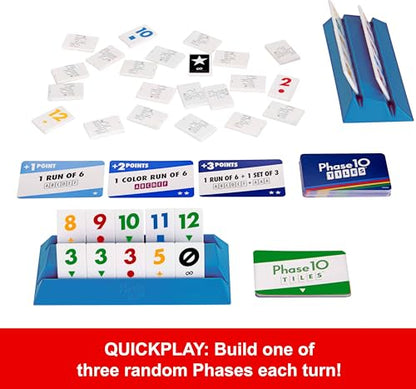 Mattel Games Phase 10 Tiles Game, Quick Family Rummy-Type Play with 32 Cards Featuring Unique Phases and Two Ways to Play, for 2-6 Players - style: Phase 10 Tiles
