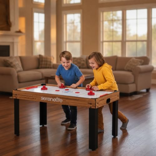 SereneLife Multi Game Table, 48” Sports Arcade Games with Accessories, Ping Pong, Hockey, Pool Billiards, Soccer Foosball All in One, for Indoor and Outdoor, Family, Kids and Adults