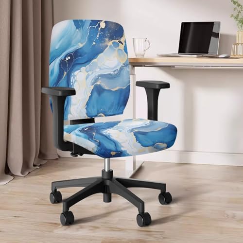 Blue Marble Print Office Chair Arm Cushion Soft Breathable Universal Protective Desk Chair Seat Cover with Armrest Pads for Game and PC Chairs - color: Blue Marble Print