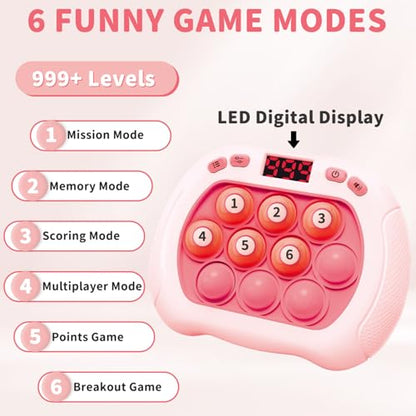 Intoypad Pop Game Light Up Fidget Toy for Kids, 6 Modes LED Screen Quick Push Controller Electric Fidget Popper Bubble Game Car Games Travel Activities Birthday Toys for Girls Pink - style: Pink