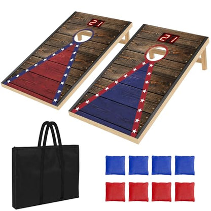 Electronic Cornhole Board Set (2x1ft) - Automatic Scoring Corn Hole Game for Adults & Kids - Infrared Sensing Wood Set with 8 Bags & Carry Case for Backyard, Party & Tailgates