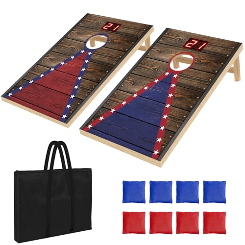 Electronic Cornhole Board Set 3x2ft 4x2ft - Automatic Scoring Corn Hole Game for Adults & Kids - Tailgate Size Infrared Sensing Wood Set with 8 Bags & Carry Case for Backyard, Party & Camping - size: 4x2ft