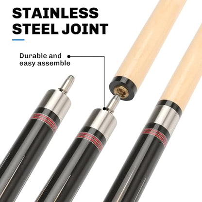 Kmise Pool Cues，Professional Billiard Pool Cue Stick with Hard Case 58" Canada Maple 13MM Tips, Low Deflection Technology - Perfect for Home Bars & Billiard (20oz Black)