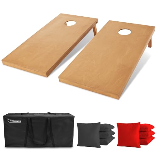 GoSports 4 ft x 2 ft Regulation Size Wooden Cornhole Boards Set with Light Brown Finish - Includes Carrying Case (Choose Your Colors) - color: Black & Red