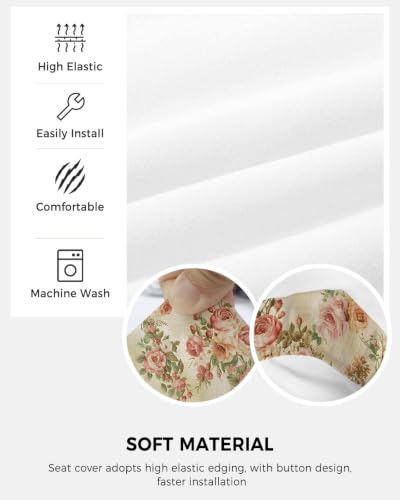 Savannan Office Chair Cover, Pink Rose Vintage Linen Protective Stretch Elastic Universal Cover for Desk Task Chair,Computer Rotating Chair 1 Pcs Classic Floral Leaves Plant
